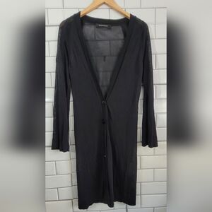 Novespazio Ladies Black Lightweight Cardigan Semi Sheer Midi Length V-Neck Class